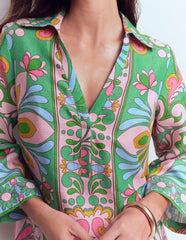 Carmen Linen Short Dress-Multi Bloom Tapestry / Boden Online