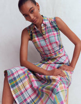 Erma Drop Waist Linen Dress-Blue, Pink and Green Madras / Boden us