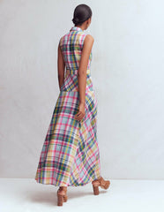 Erma Drop Waist Linen Dress-Blue, Pink and Green Madras / Boden us