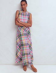Erma Drop Waist Linen Dress-Blue, Pink and Green Madras / Boden us