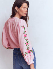 Camille Double Cloth Top-Spring Blossom Pink Embroidery / Boden Discount