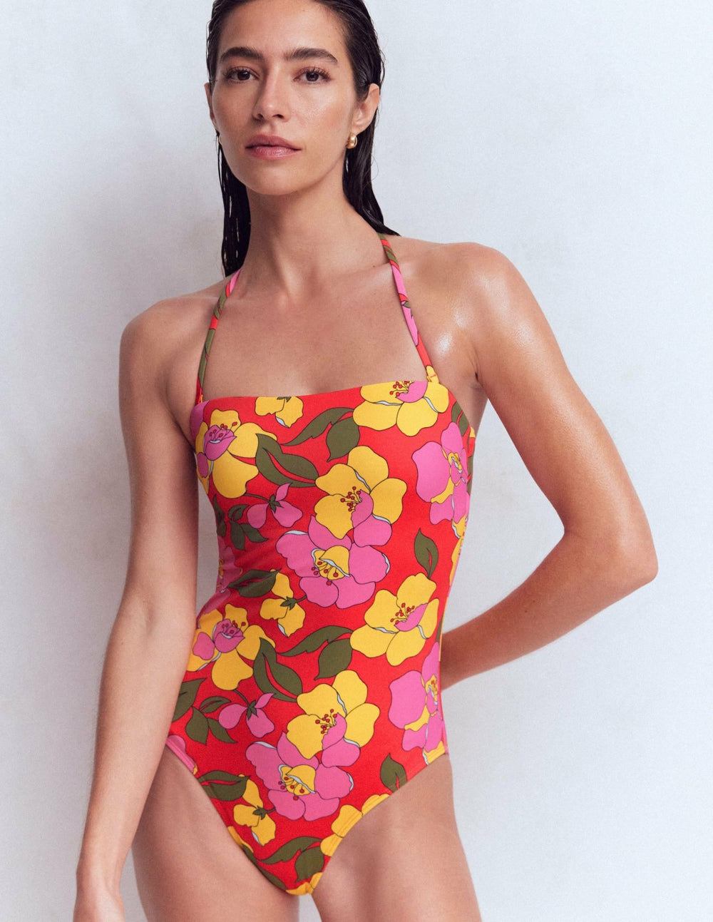 Paros Bandeau Swimsuit-Red, Radiant Bloom / Boden On sale