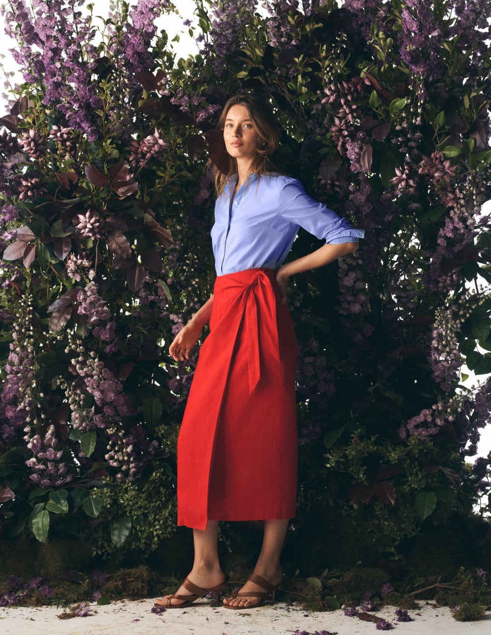 Dimitra Linen Column Skirt-Red Coral / Boden Sale