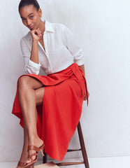 Dimitra Linen Column Skirt-Red Coral / Boden Sale