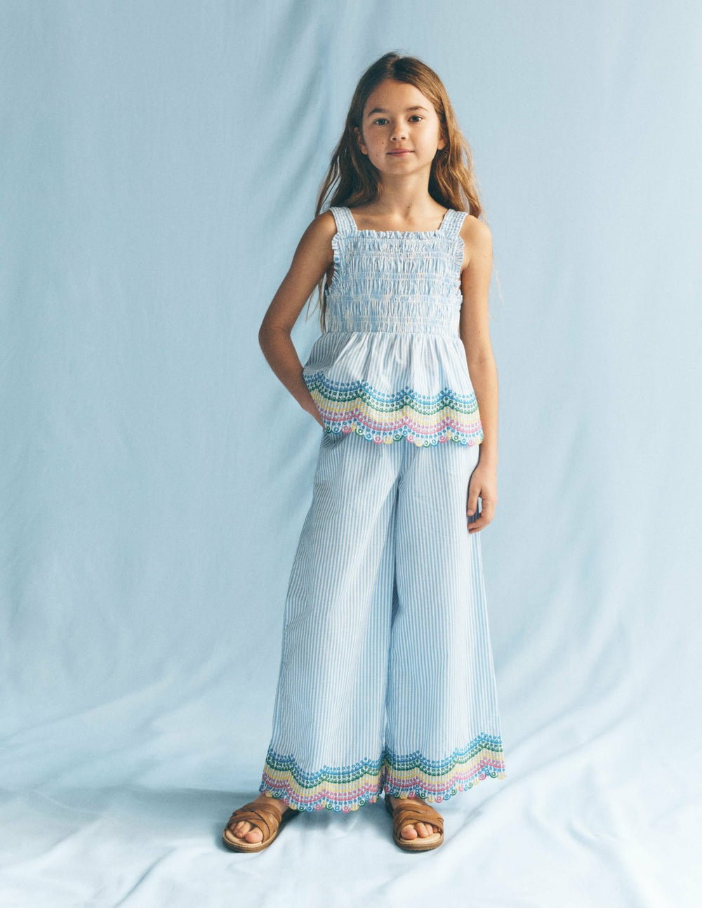 Scallop Hem Pants-Blue Ticking Rainbow / Boden Discount