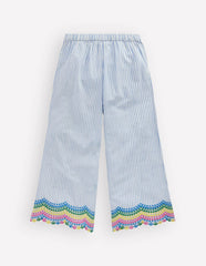Scallop Hem Pants-Blue Ticking Rainbow / Boden Discount