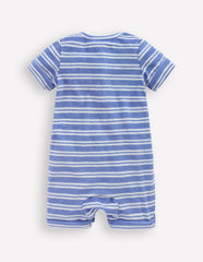 Short Sleeve Towelling Romper-Blue Stripe / Boden us