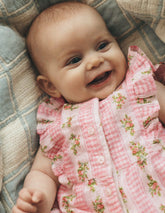 Short Frill Bubble Romper-Pink Gingham Floral / Boden