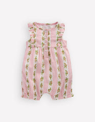 Short Frill Bubble Romper-Pink Gingham Floral / Boden