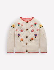 Cotton Embroidered Cardigan-Ecru Flowers / Boden