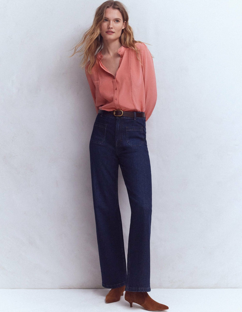 Rhea Trim Detail Silk Top-Vintage Rose / Boden Online