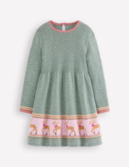 Fair Isle Knitted Dress-Eucalyptus Reindeer Fair Isle / Boden On sale
