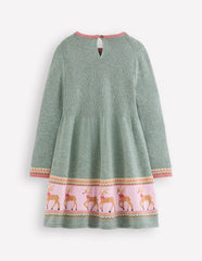 Fair Isle Knitted Dress-Eucalyptus Reindeer Fair Isle / Boden On sale