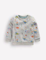 Printed Sweatshirt-Grey Marl Dinos / Boden Sale