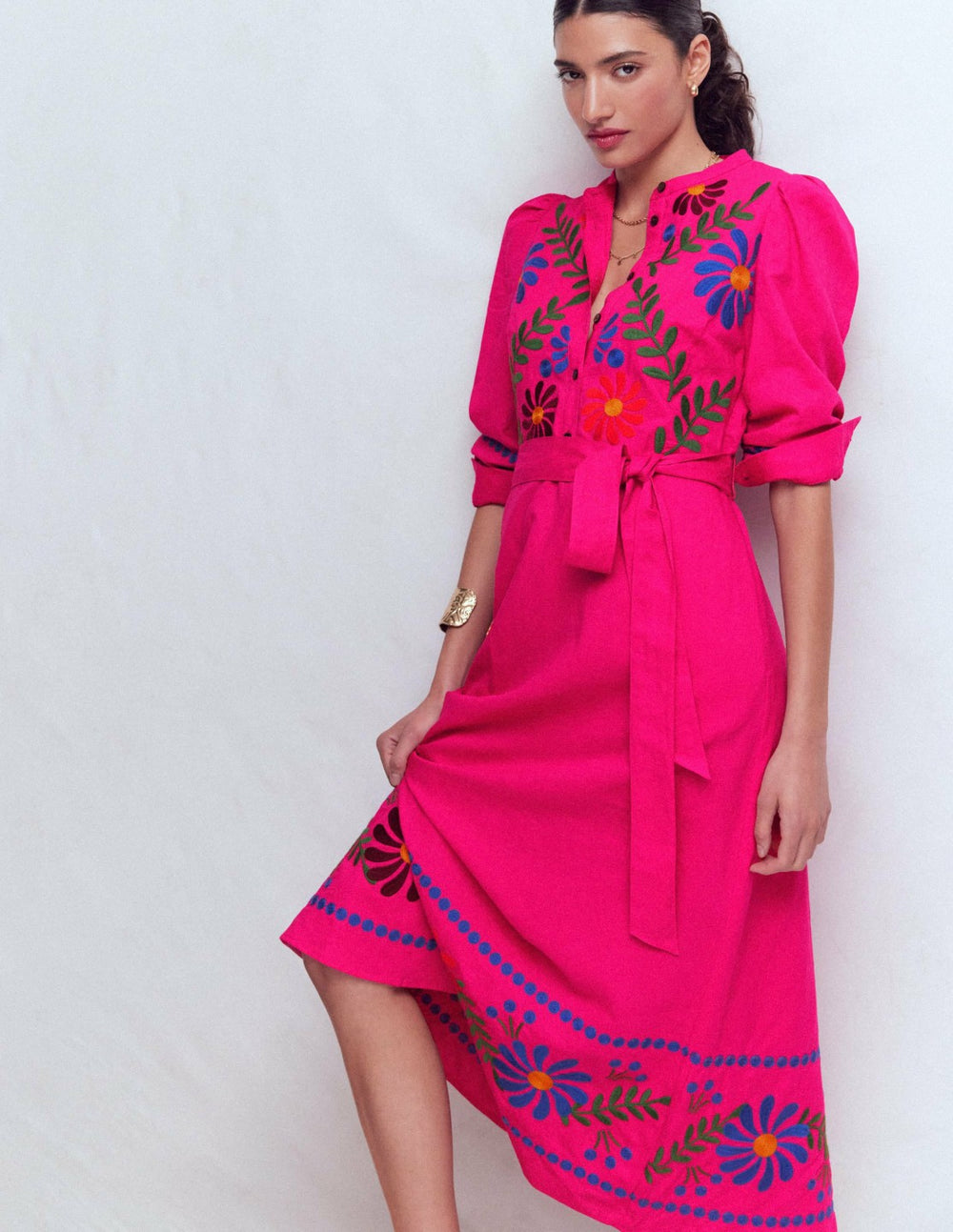 Ava Linen Blend Midi Dress-Multi Embroidery / Boden Discount