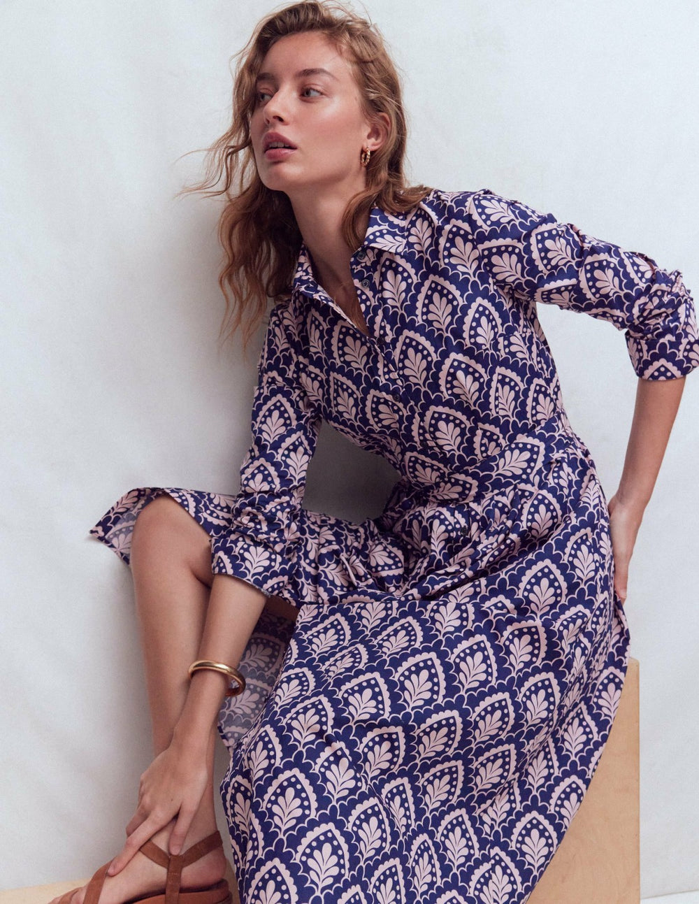 Alexa Cotton Midi Shirt Dress-Navy Petal Terrace / Boden On sale