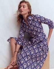 Alexa Cotton Midi Shirt Dress-Navy Petal Terrace / Boden On sale