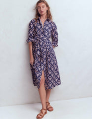 Alexa Cotton Midi Shirt Dress-Navy Petal Terrace / Boden On sale