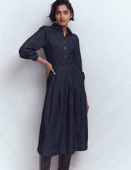 Pleat Skirt Denim Midi Dress-Indigo Wash / Boden Outlet