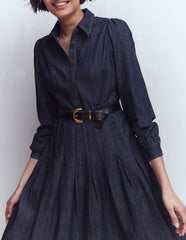 Pleat Skirt Denim Midi Dress-Indigo Wash / Boden Outlet