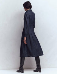 Pleat Skirt Denim Midi Dress-Indigo Wash / Boden Outlet