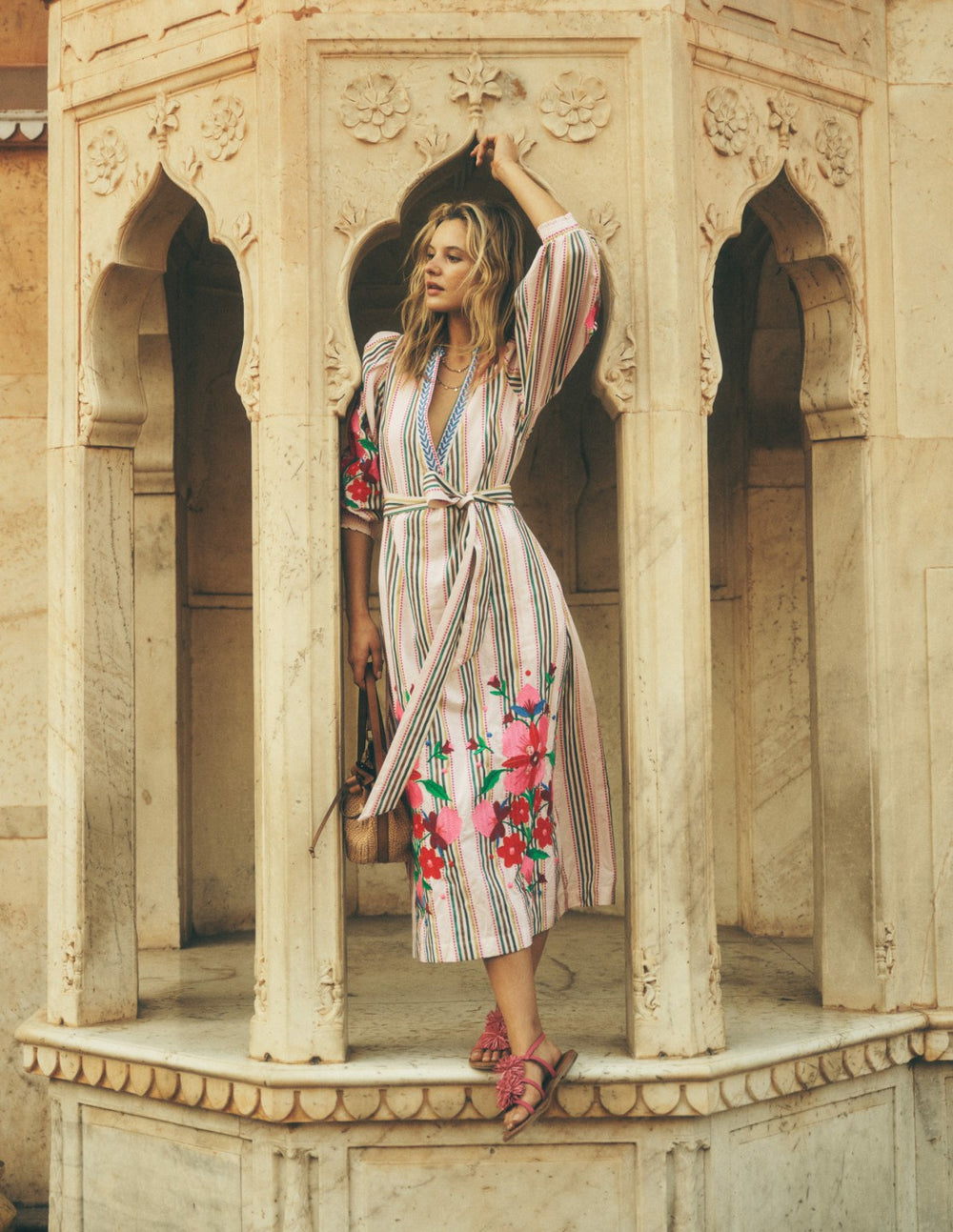 Octavia Cotton Dress-Multi Embroidery Stripe / Boden Outlet