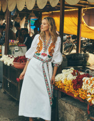 Octavia Linen Blend Dress-Tiger Embroidery / Boden On sale