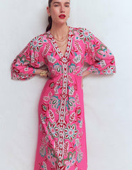 Nell Kimono Midi Jersey Dress-Pink, Blossom Elegance / Boden us
