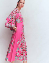 Nell Kimono Midi Jersey Dress-Pink, Blossom Elegance / Boden us