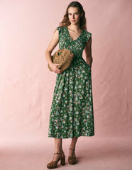 Smocked Jersey Midi Dress-Promenade Green, Bloom Scatter / Boden Sale