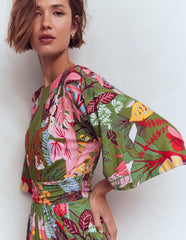 Imelda Kimono Jersey Dress-Olive, Tropical Safari / Boden On sale