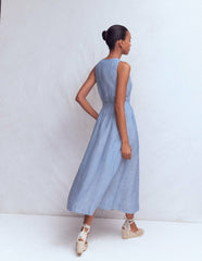 Catherine Button Linen Dress-Chambray / Boden Discount