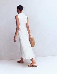 Erma Drop Waist Linen Dress-White / Boden us