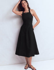 Cross-back Linen Blend Dress-Black / Boden Outlet