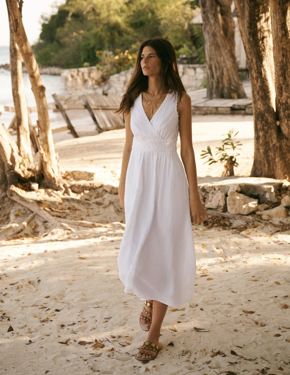 Lorna Trim Double Cloth Dress-White / Boden