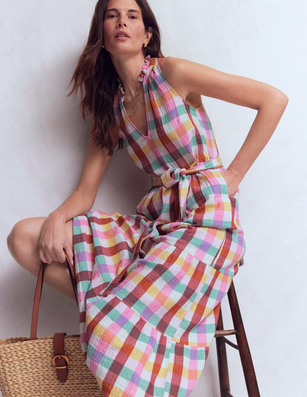 Viv Double Cloth Maxi Dress-Multi Check / Boden Outlet