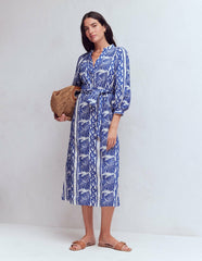 Octavia Cotton Dress-Blue Ivory Embroidery / Boden us