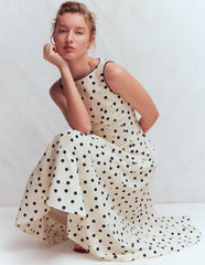 Annet Linen Blend Midi Dress-Ivory Painted Dot Spaced / Boden Sale