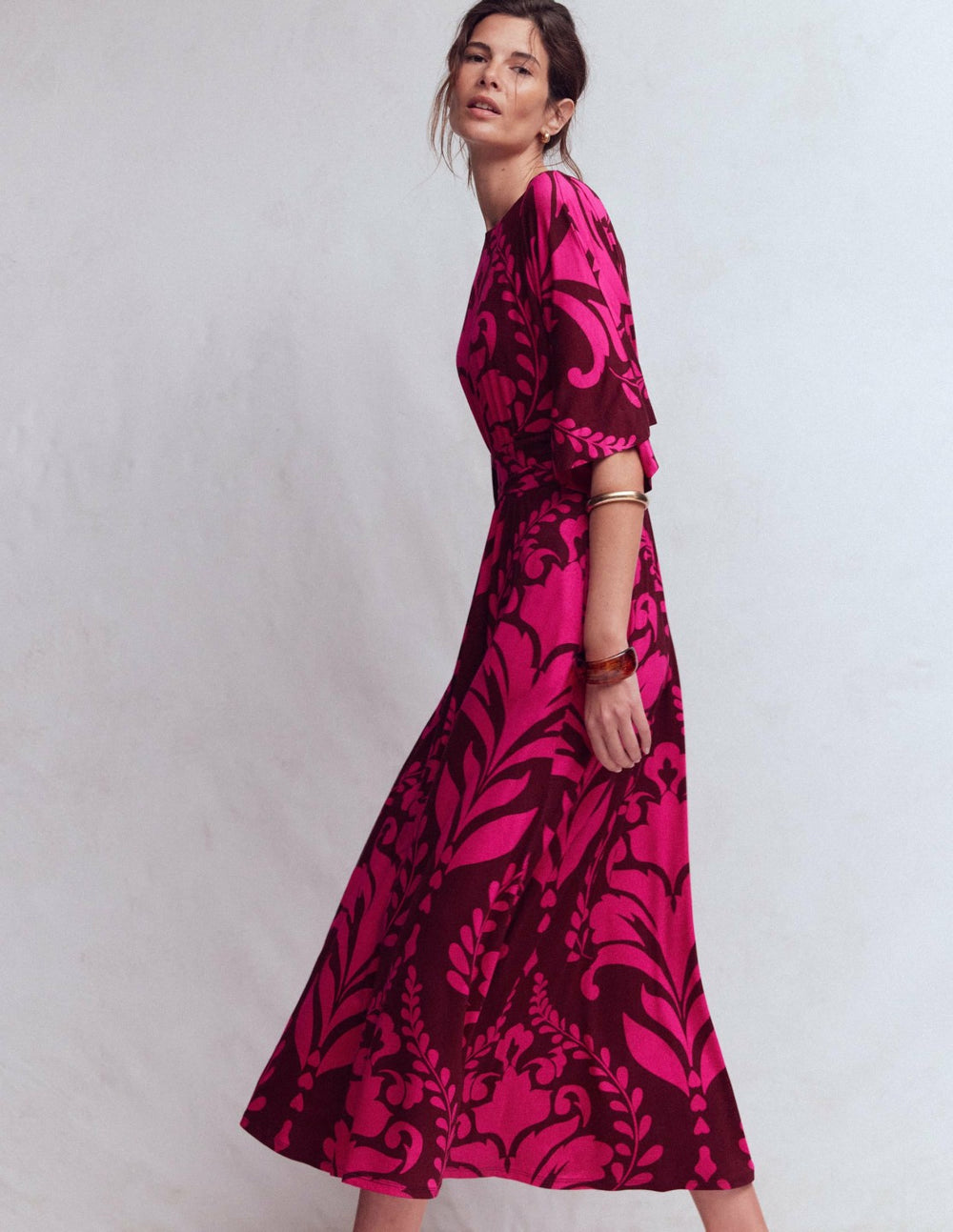 Imelda Kimono Jersey Dress-Pink Peony, Decorative Lattice / Boden On sale