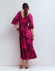 Imelda Kimono Jersey Dress-Pink Peony, Decorative Lattice / Boden On sale