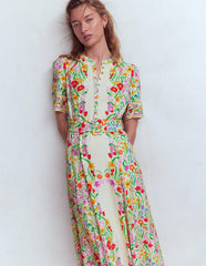Kate Puff Sleeve Belted Dress-Ivory, Elegant Garden / Boden