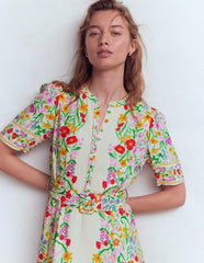 Kate Puff Sleeve Belted Dress-Ivory, Elegant Garden / Boden