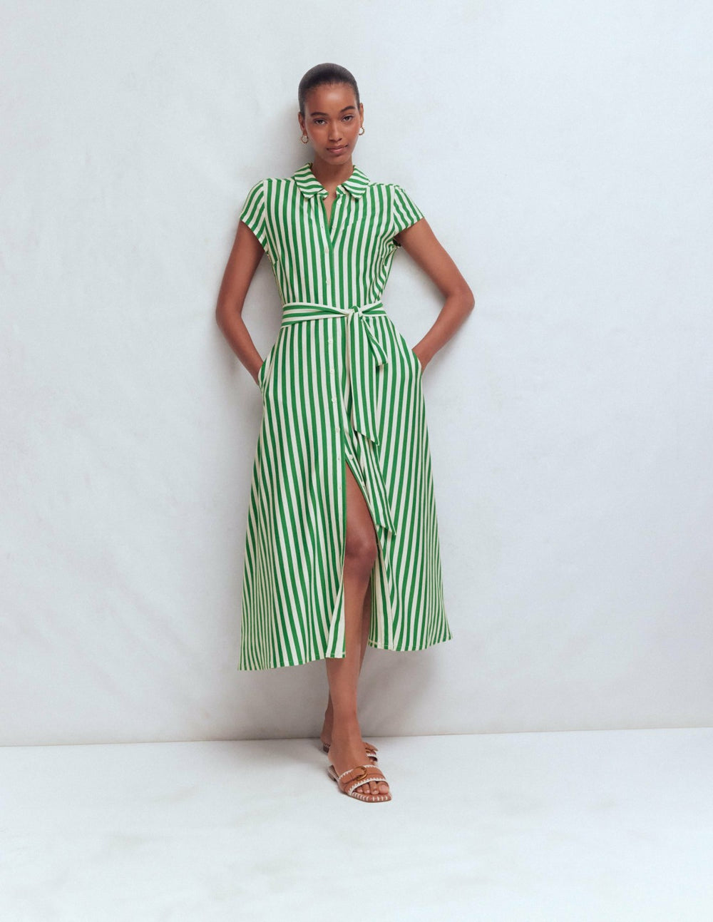 Marcia Jersey Shirt Dress-Green and Ivory Stripe / Boden Online
