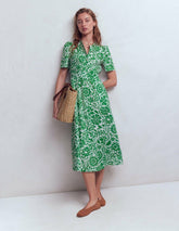 Ivy Placket Cotton Midi Dress-Verdant Green, Meadow Scatter / Boden Discount