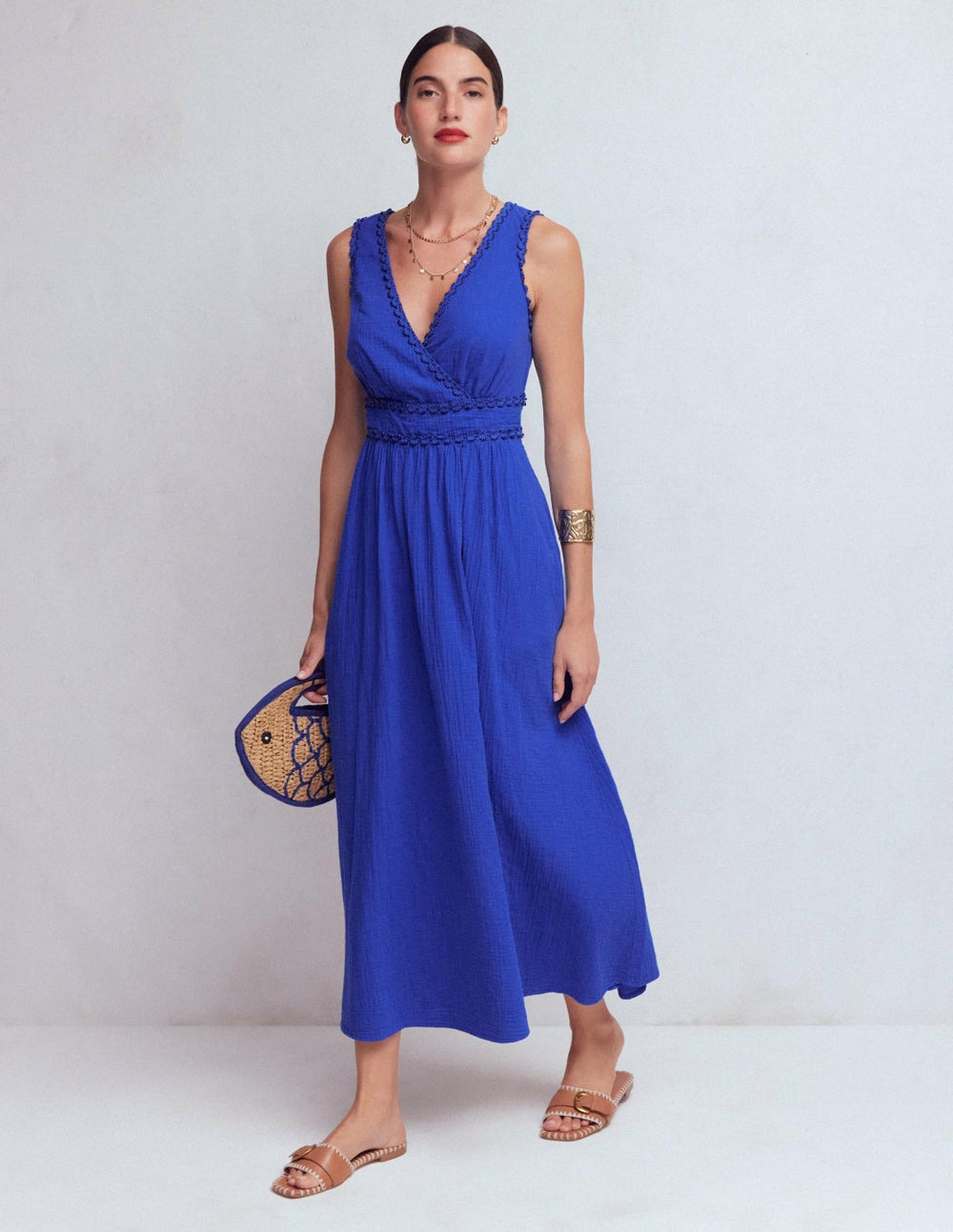 Lorna Trim Double Cloth Dress-Bright Blue / Boden On sale