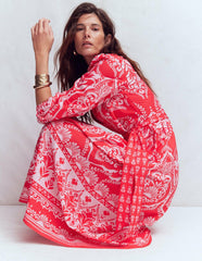 Cary Cotton Midi Dress-Red Ornamental Garden Mono / Boden Sale