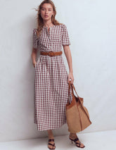 Ivy Placket Cotton Midi Dress-Gingham / Boden Discount