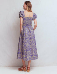 Twist Front Linen Blend Dress-Han Purple, Flowered Bloom / Boden us