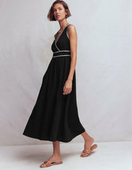 Lorna Trim Double Cloth Dress-Black Ivory / Boden