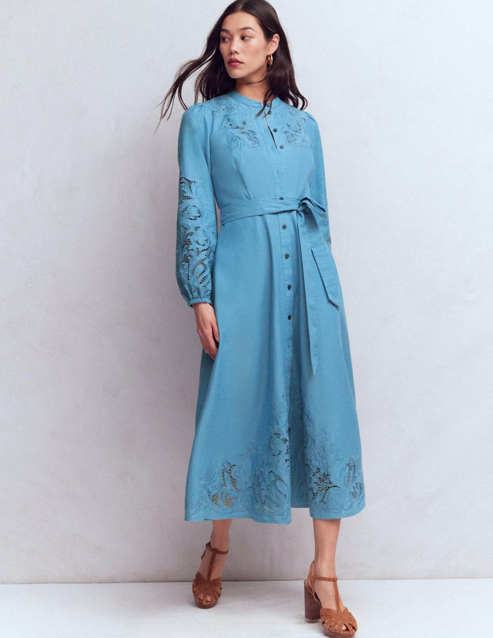 Mae Linen Blend Shirt Dress-Blue Heaven / Boden us